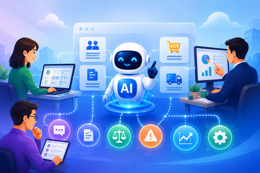 AI 採購協作平台結合電子採購系統、供應商入口、訂單交期與資料分析的 Hero 插圖