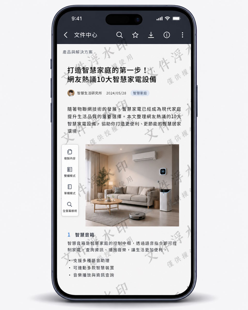 DMS 文件浮水印與外流防護示意圖